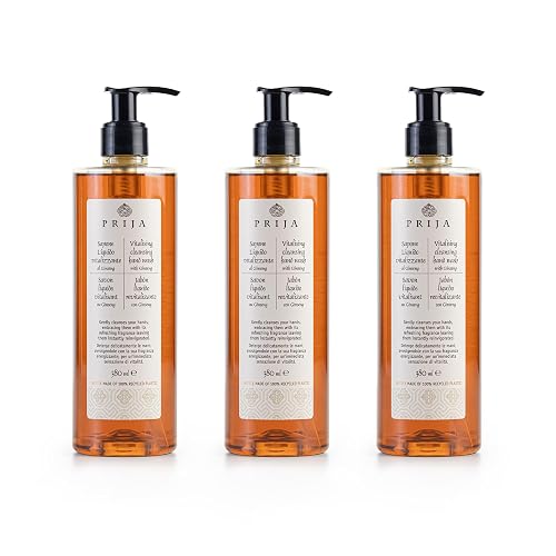 Prija Vitalising Hand Wash with Ginseng Extract Gently Cleanses Hands, Moisturizing Liquid Hand Soap, Vegan Friendly with Energizing Fragrance 3 x