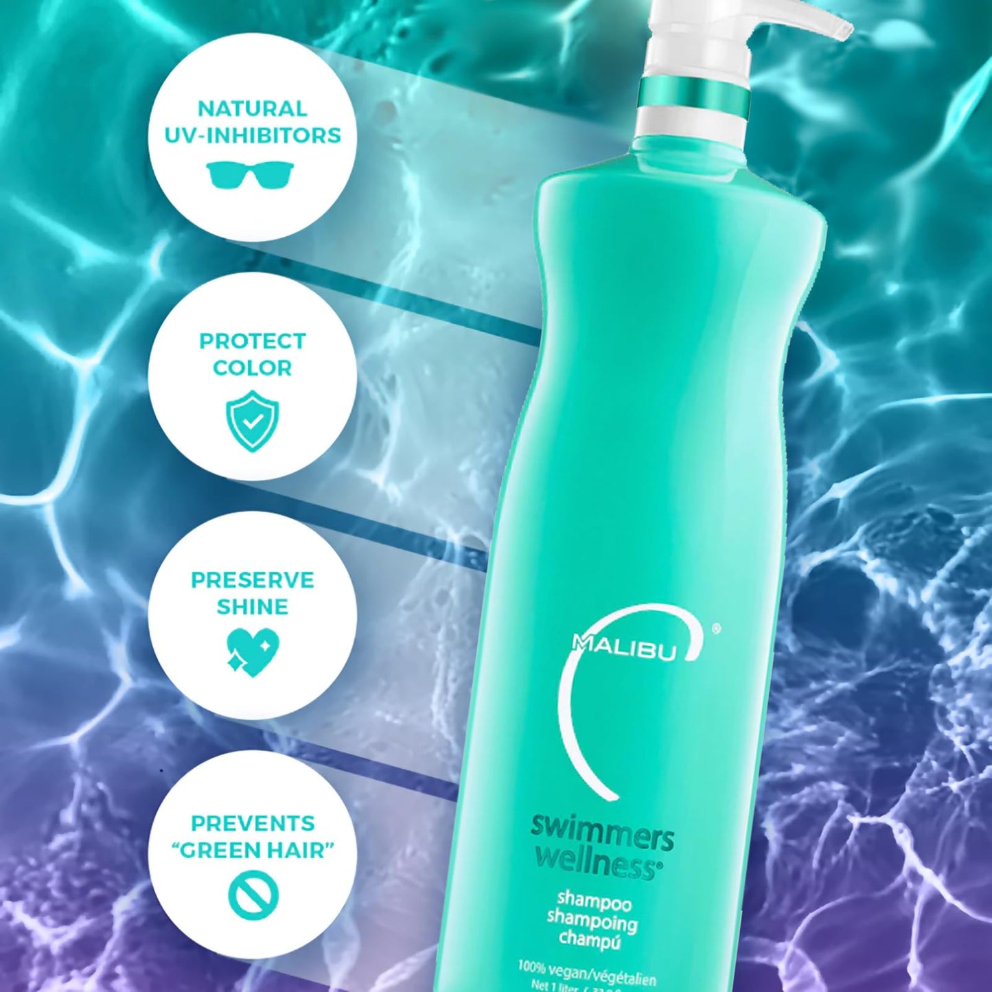 Malibu C Swimmers Wellness Shampoo and Conditioner Set - Restorative Hair Care for Swimmers - Protects Against Chlorine Damage & Combats Brittle Hair