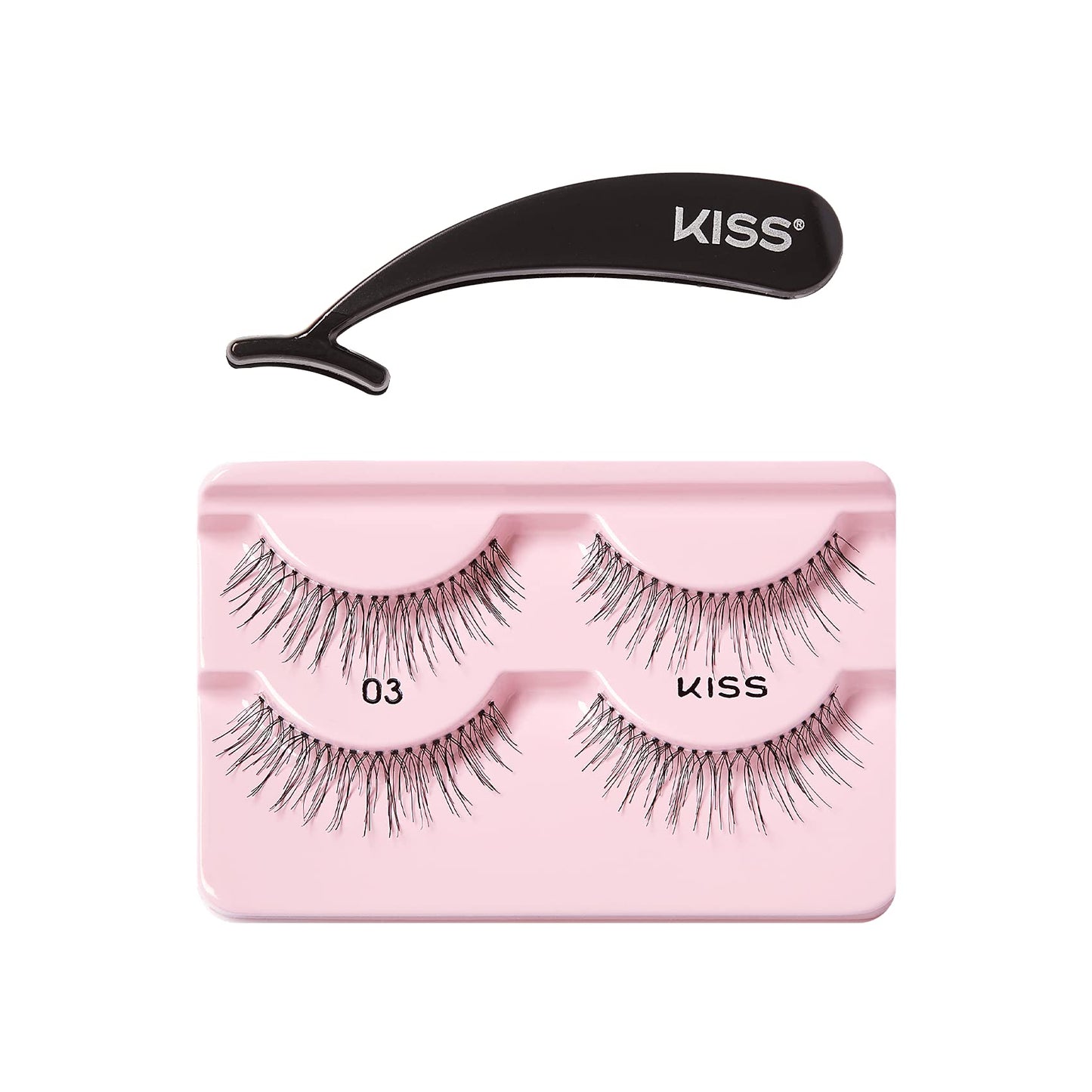 KISS Ever EZ Lashes Double Pack No. 03, Reusable Natural Eyelash Starter Kit, Includes Easy-Angle Applicator and 2 Pairs Human Hair False Eyelashes