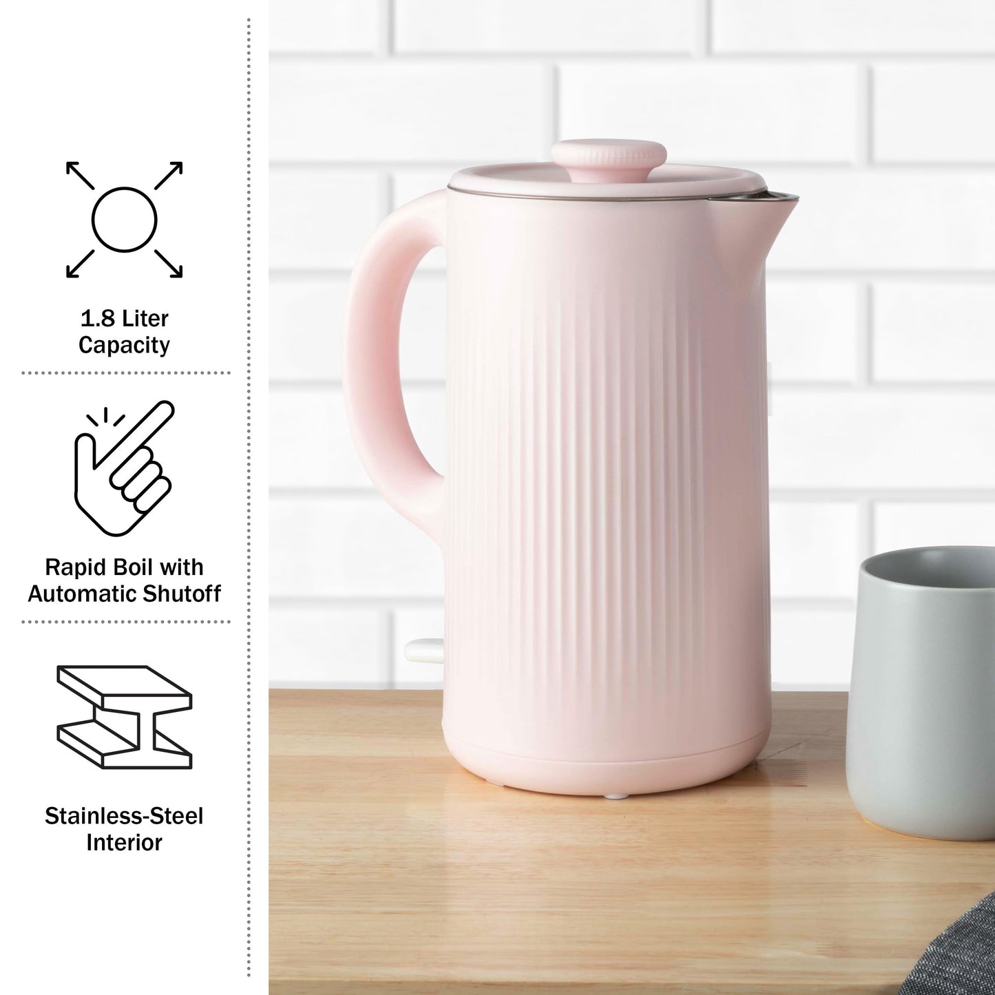 Electric Kettle - Auto-Off Rapid Boil Water Heater with Stainless-Steel Interior and Double Wall Construction by Classic Cuisine (Pink)