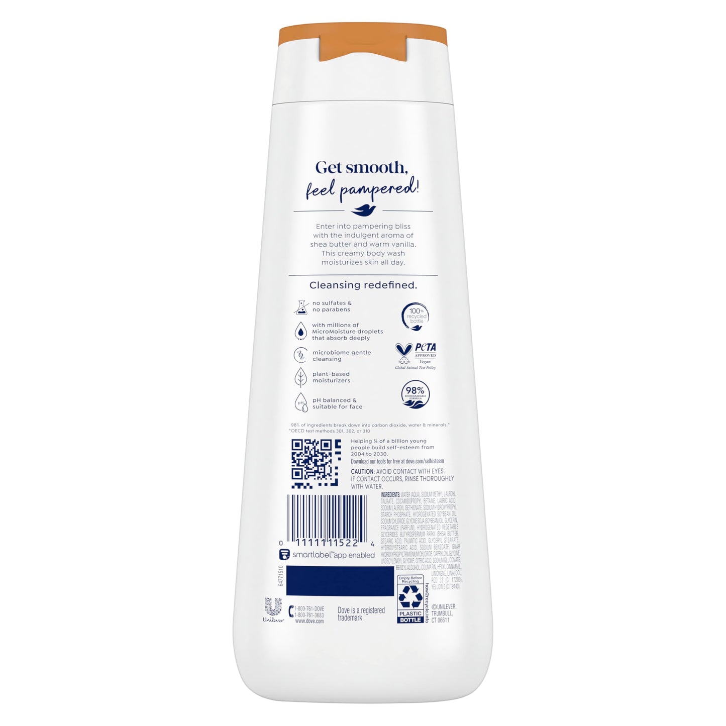 Dove Body Wash Pamper Shea Butter & Vanilla for 24hr Lotion-Soft Skin Moisturizing Skin Cleanser with No Sulfates No Parabens 20 oz
