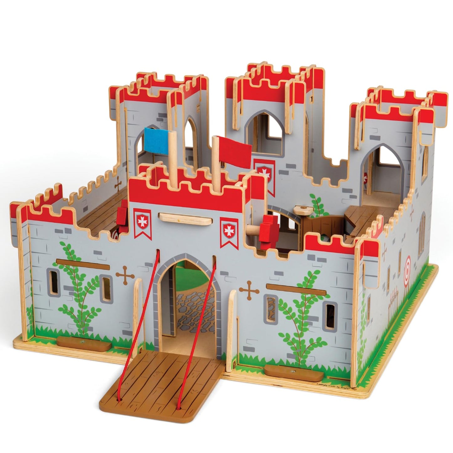 Bigjigs Toys King George's Castle – Wooden Medieval Fort Playset with Drawbridge, Balconies & Doors, Fantasy Role Play Toy for Kids 3+