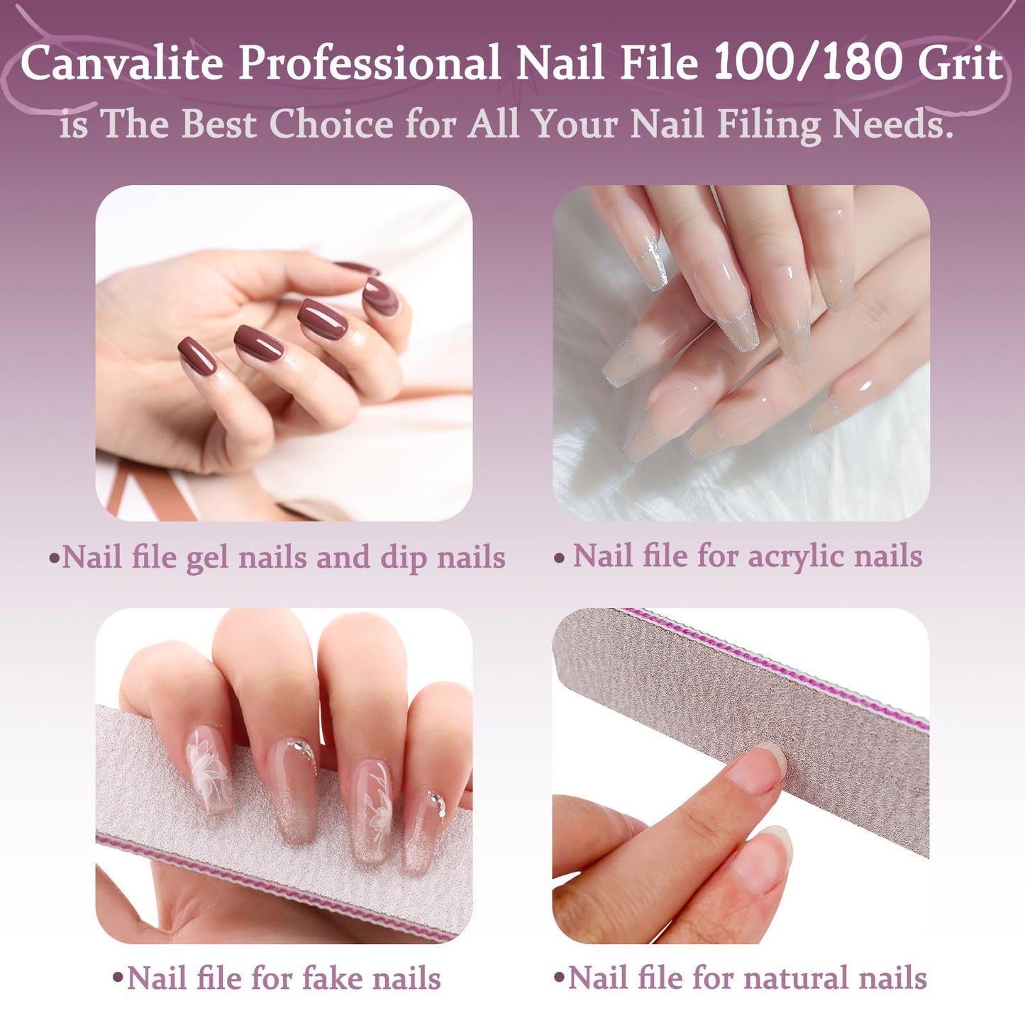 HeeYaa Nail File 12 PCS Professional Reusable 100/180 Grit Double Sides Washable Nail File Manicure Tools for Poly Nail Extension Gel and Acrylic