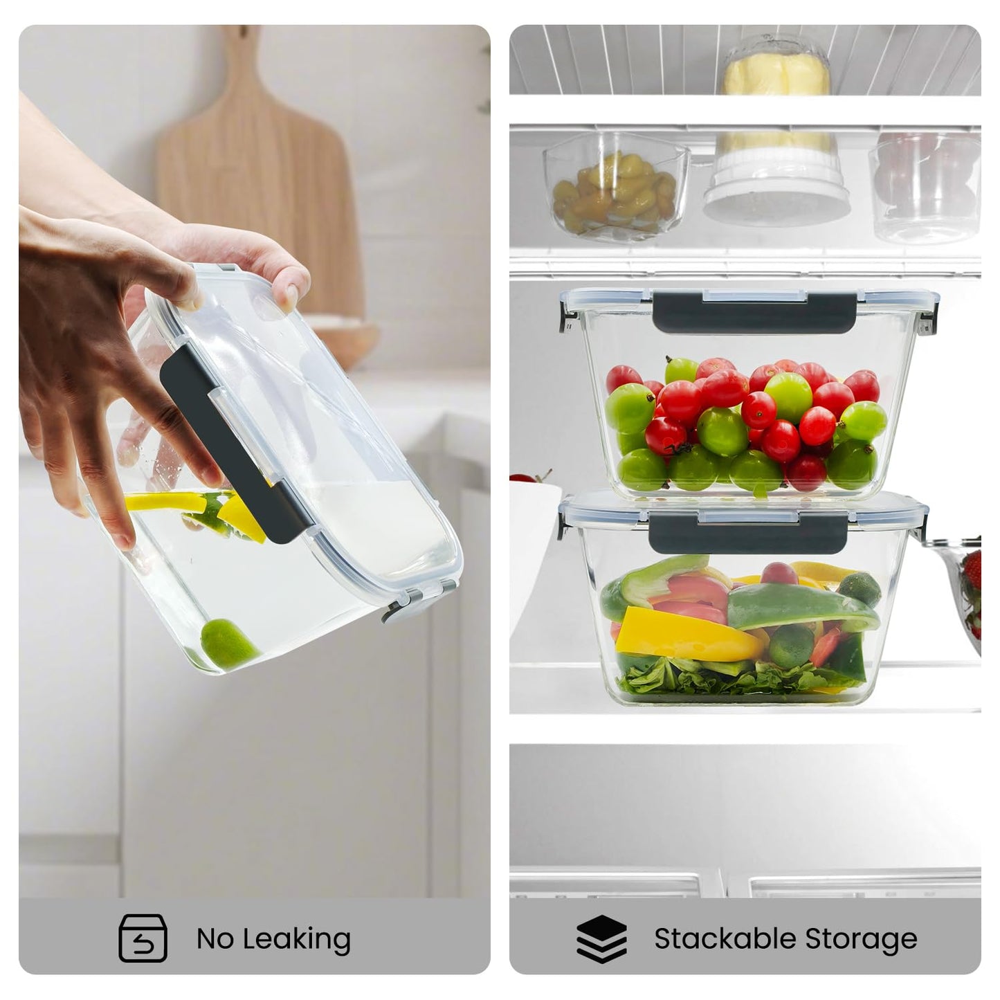 Hontent 2 Pack Large Glass Storage Containers with Lids 85oz/10.5cup Big Airtight Glass Food Storage Containers for Rotisserie Chicken Watermelon…