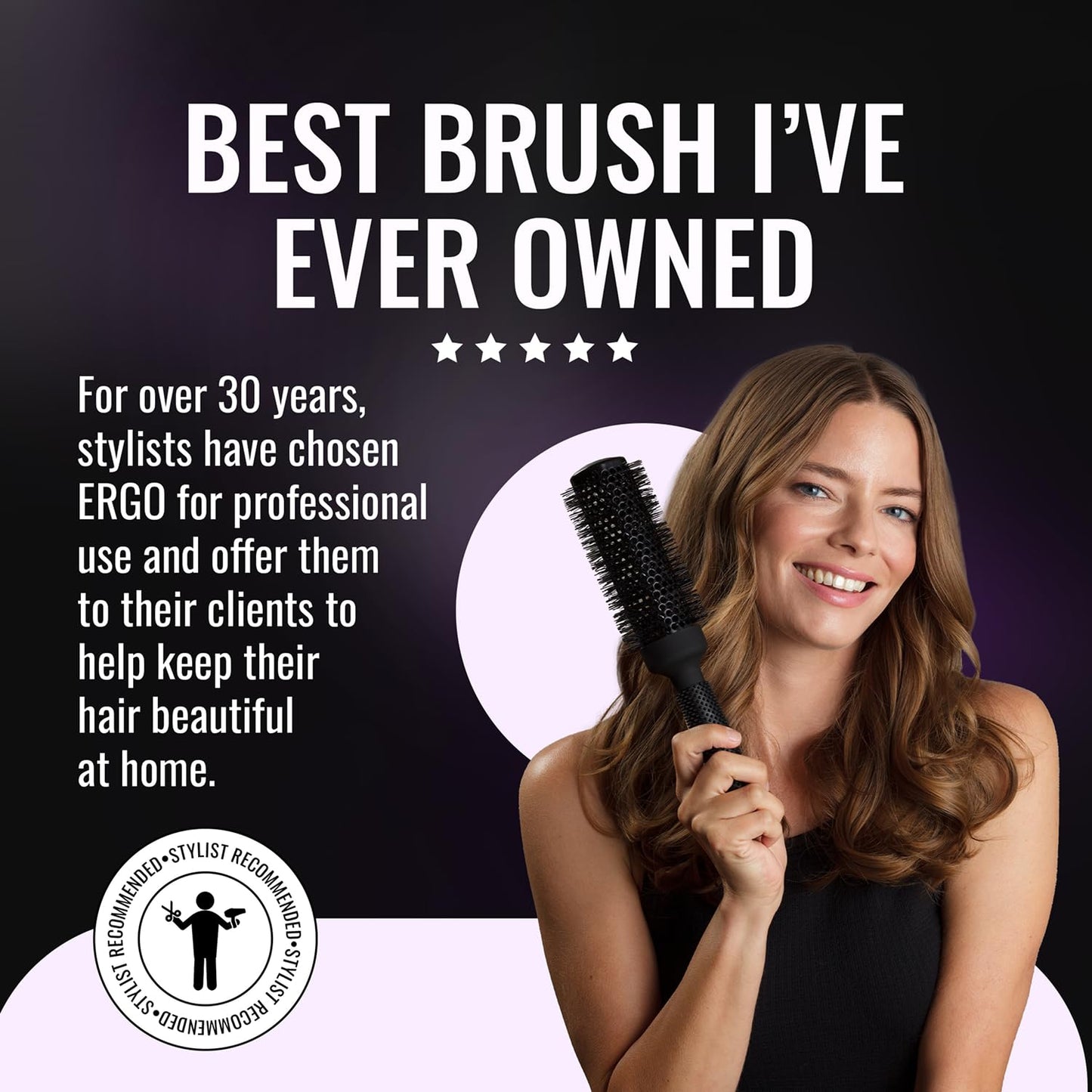 ERGO Ceramic Ionic Round Brush for Blow Out - Salon Quality Hair Brushes for Women - Roller Brush for Blow Drying, Wet and Dry Hair Styling