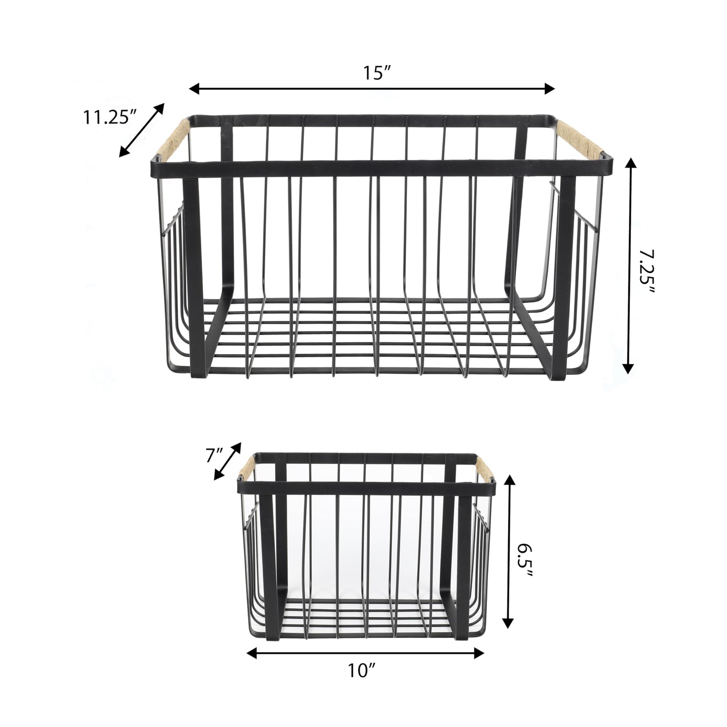 happimess BSK3003A-3SET Henley Vintage Farmhouse Wire Metal Nesting Storage Baskets with Jute Wrapped Handles for Shelves, Cabinets, Pantry…