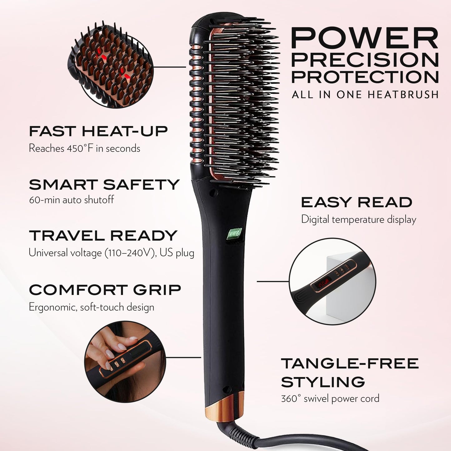 NuMe Ionic Straightening Brush - Ionic Smoothing Brush - Tourmaline Ceramic Bristles & Heated Edges with Negative Ion Conditioning, Far-Infrared Heat