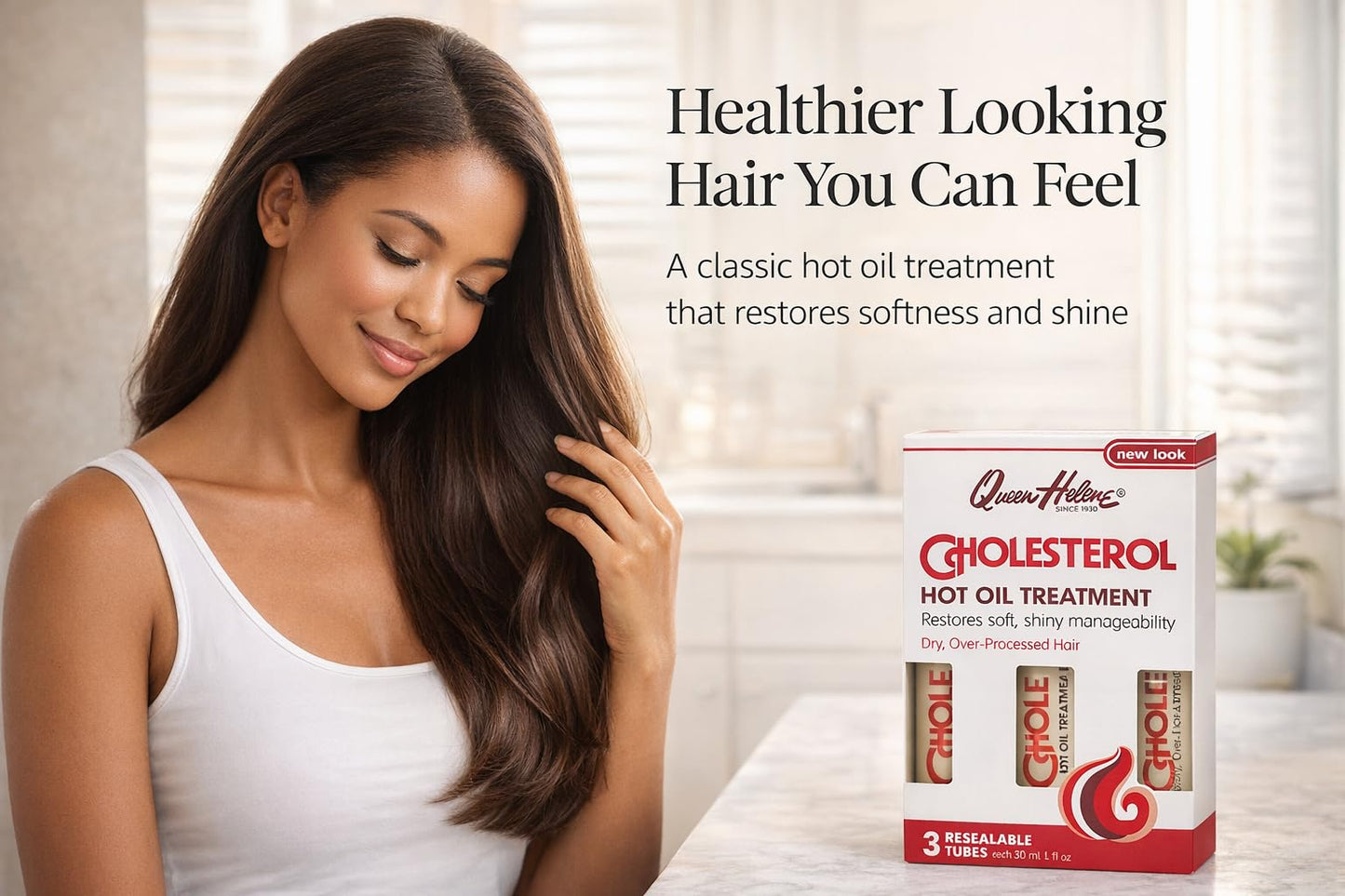 Queen Helene Cholesterol Hot Oil Treatment - Restores Healthy, Resilient Strength for Dry, Brittle Hair - Three 1oz Resealable Tubes - Pack of 3