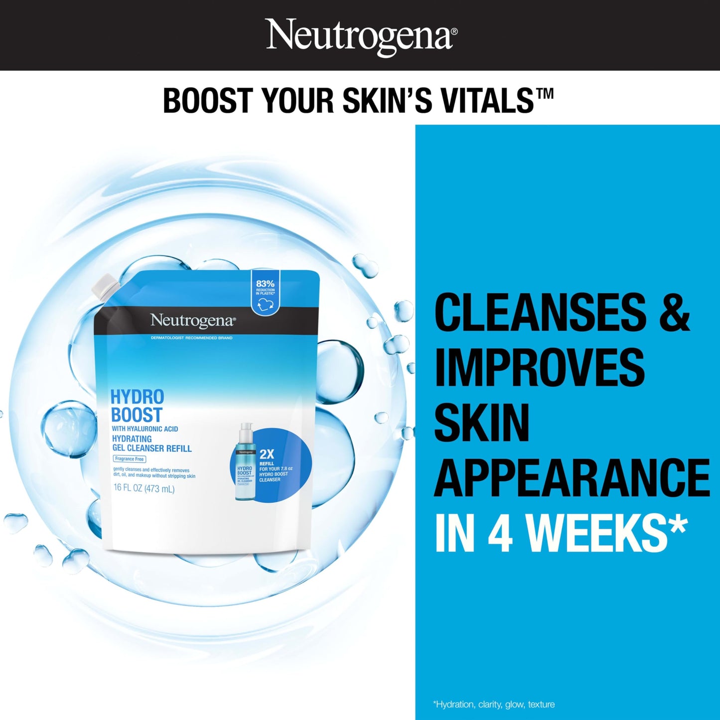 Neutrogena Hydro Boost Fragrance Free Hydrating Gel Facial Cleanser with Hyaluronic Acid, Daily Foaming Face Wash & Makeup Remover, Gentle Face Wash
