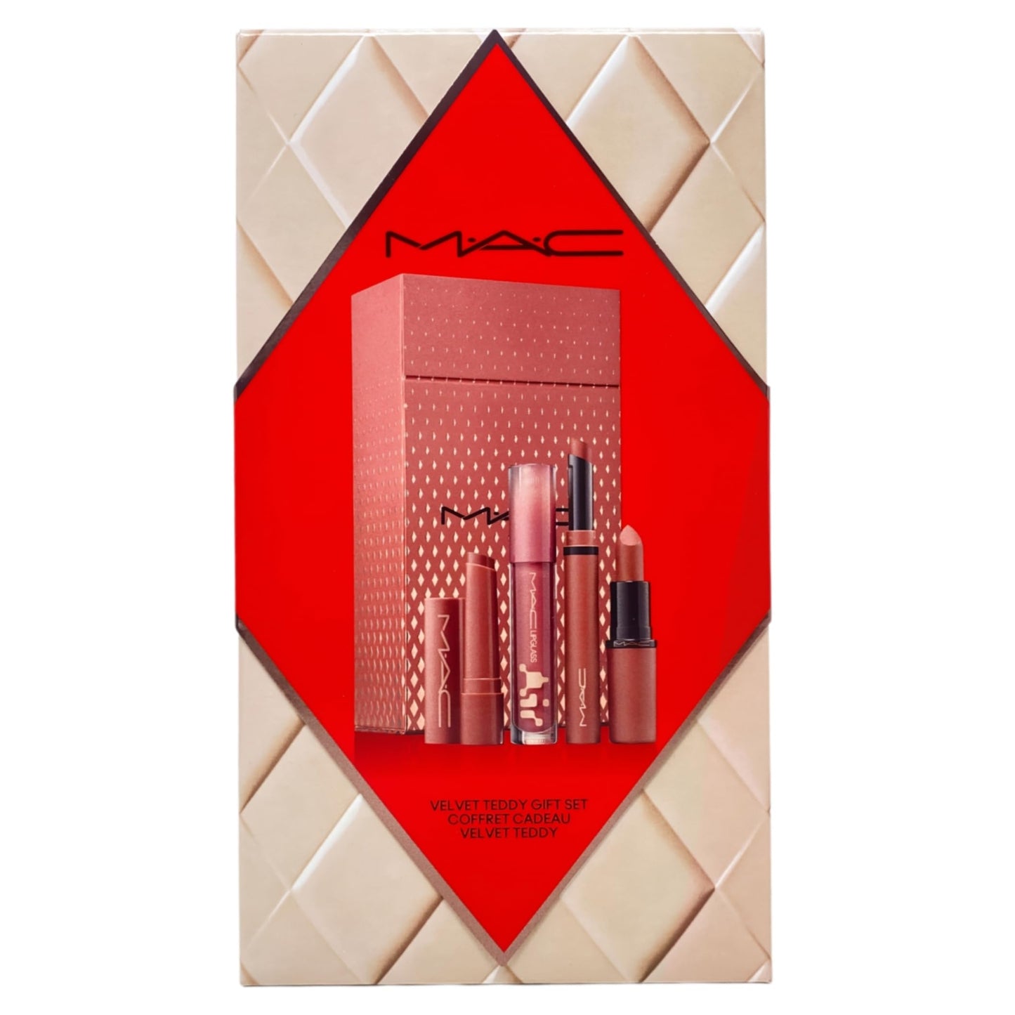MAC M·A·C Cosmetics Holiday Exclusive Velvet Totally Teddy Lip 4-Piece Kit - Satin Lipstick, Plumping Gloss Stick, Slim Lipstick and Lip Gloss