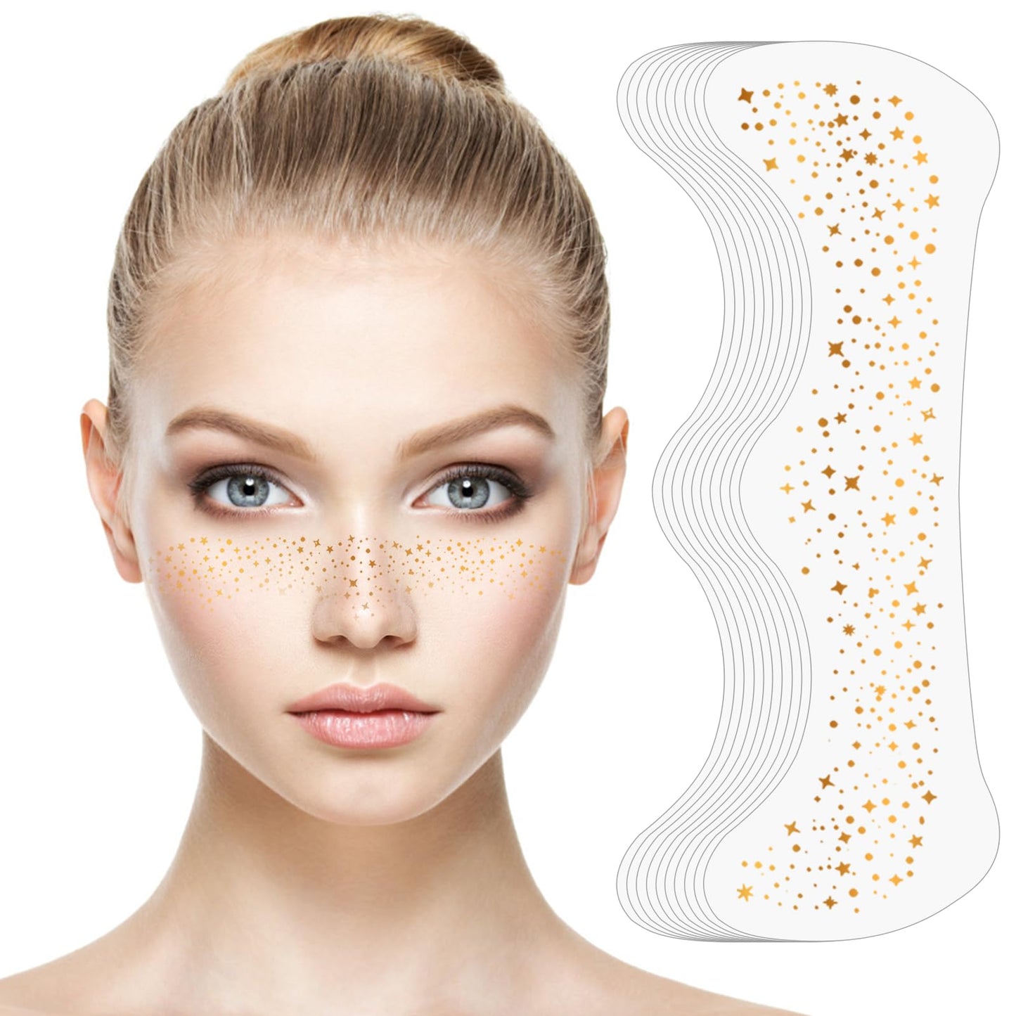 MESUADESI Makeup Patches Face Glitter Makeup, Beauty Fake Glitter Face Tattoos Long-Lasting Face Sparkles Gold Speckles Face Jewels For Women Rave