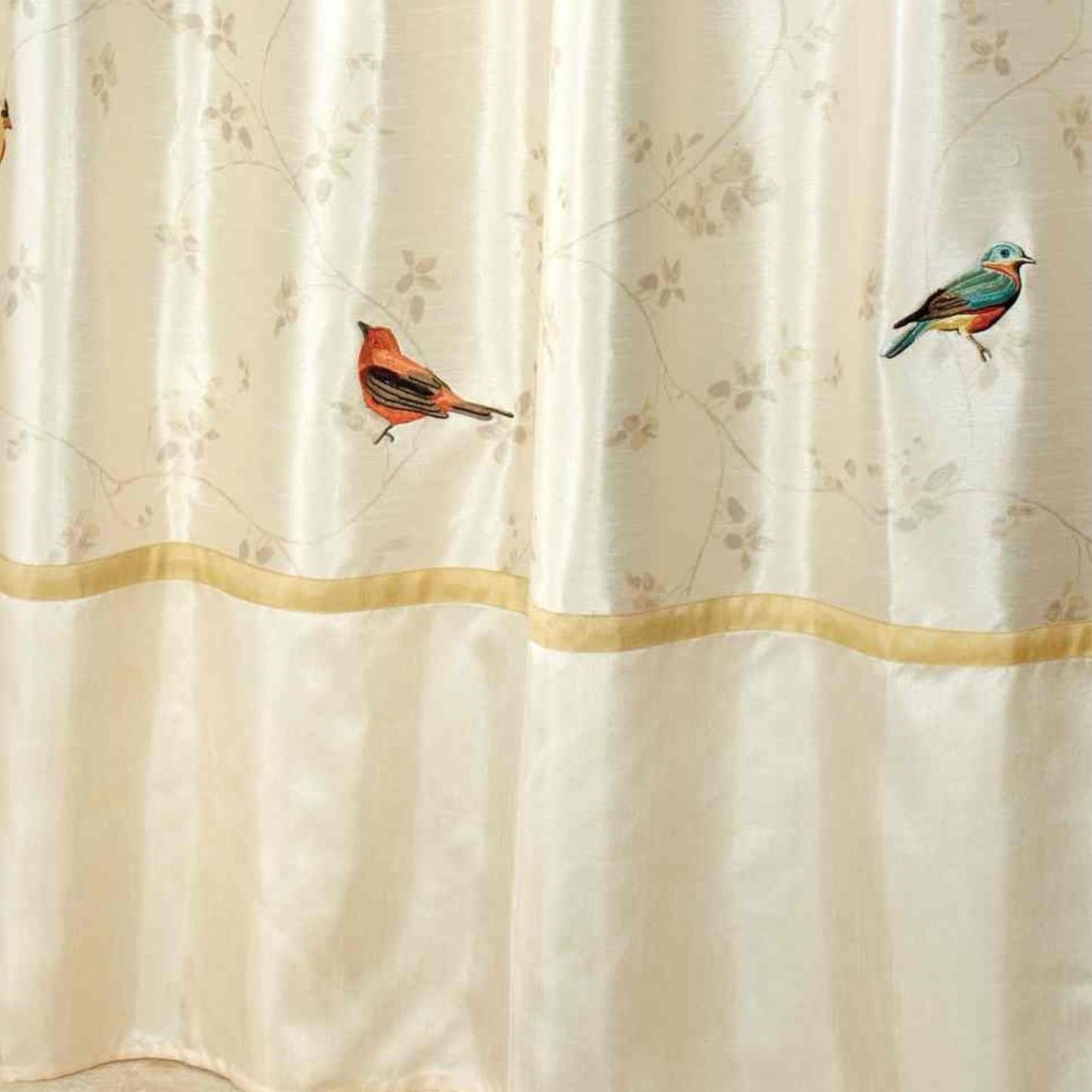 Avanti Linens - Fabric Shower Curtain, Nature Inspired Bathroom Decor (Gilded Birds Collection, 72")