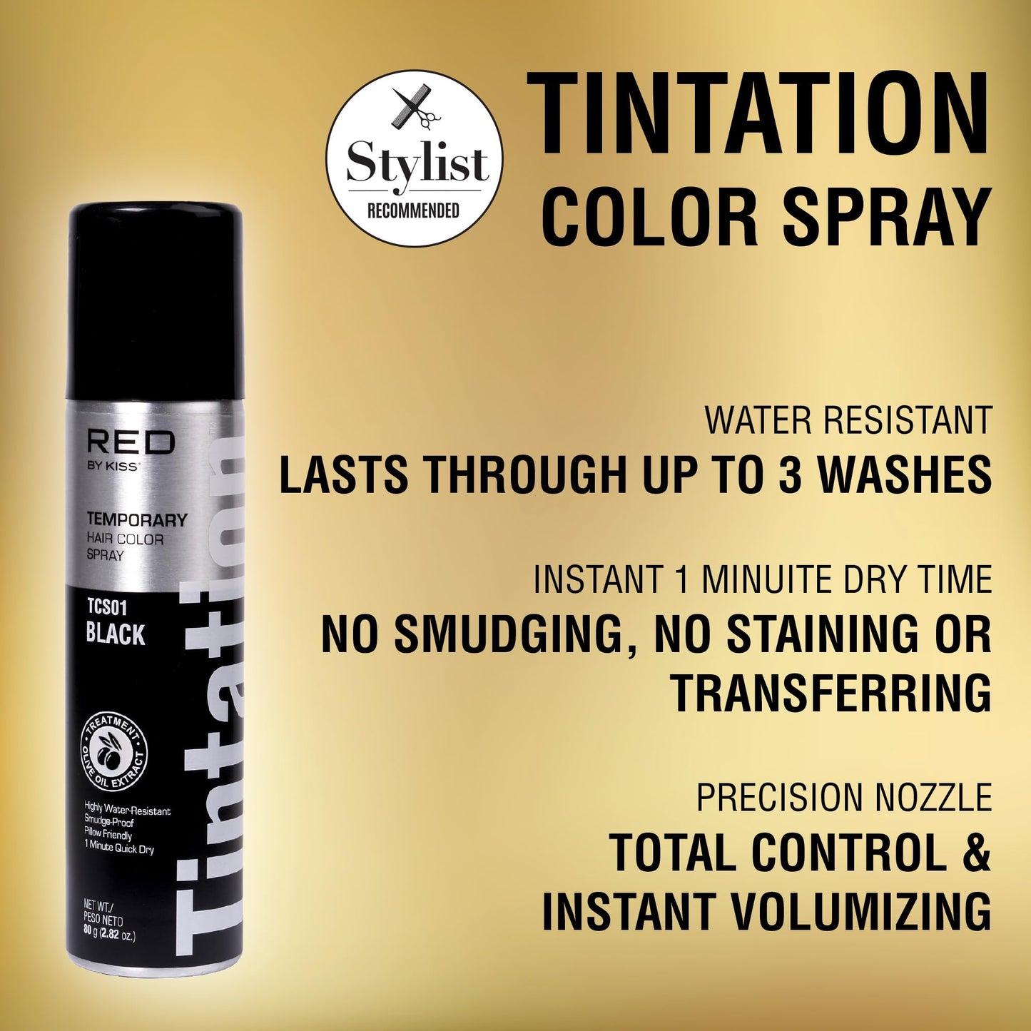Red by Kiss Tintation Temporary Hair Color Spray, Instant Gray Root Touch Up Coverage, Water-Resistant & Smudge-Proof, Easy Wash Out, Barber