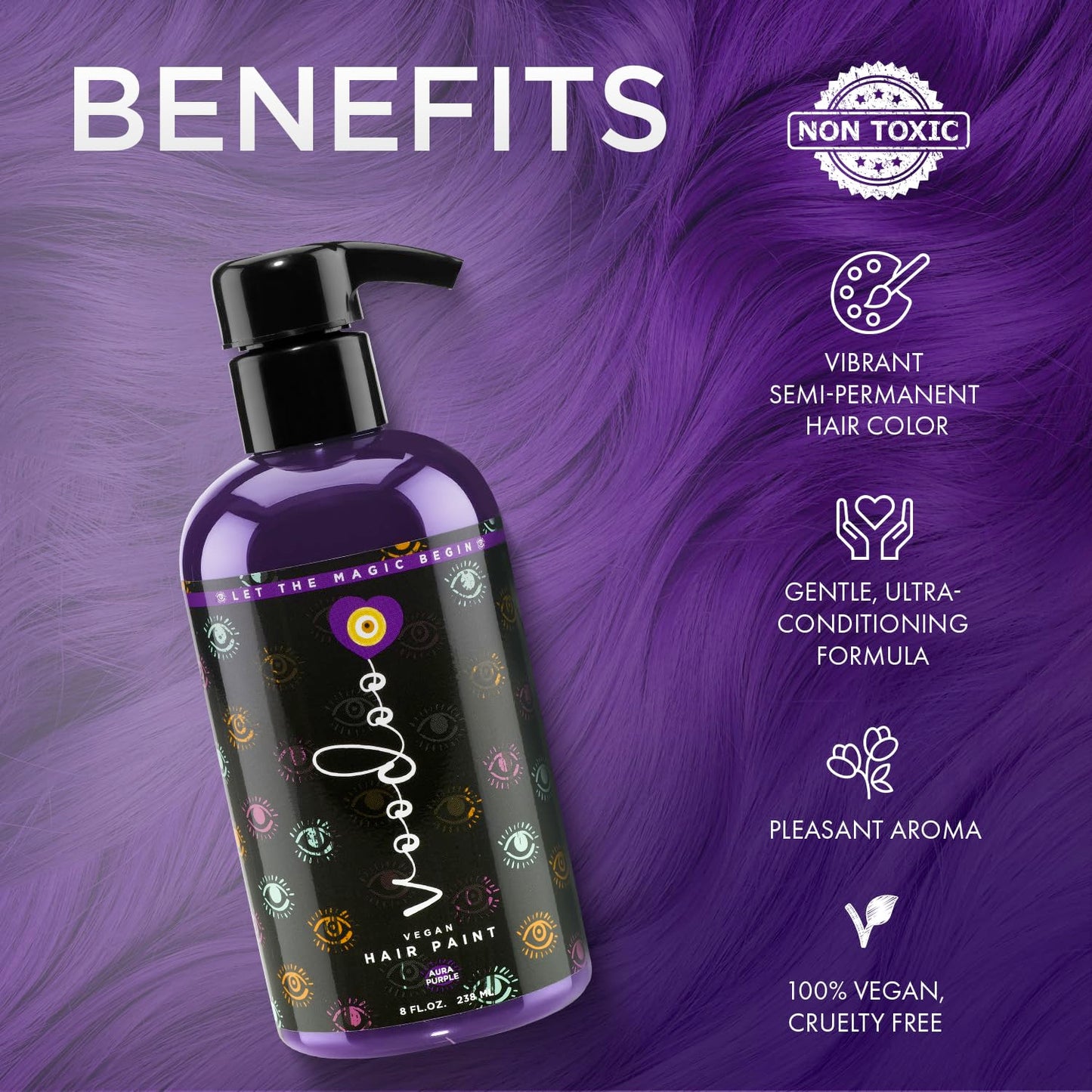 MOEHAIR VOODOO Purple Hair Paint (Aura), 8 Oz | Vegan & Cruelty-Free Purple Hair Dye | Ammonia, Sulfate & Paraben-Free | Vivid & Bright Intermixable