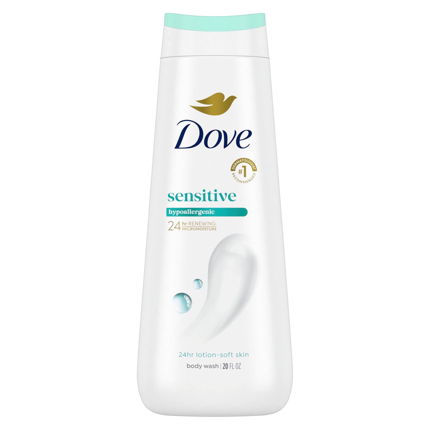 Dove Body Wash Sensitive Skin For 24hr Lotion-Soft Moisturizing Cleanser Gentle Hypoallergenic Formula with No Sulfates No Parabens 20 oz