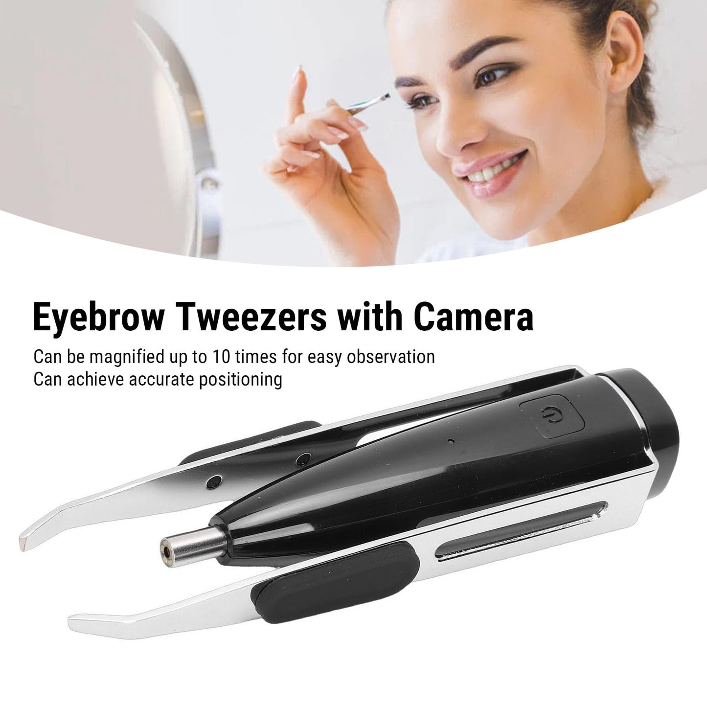 Denash Slanted LED Camera Tweezers, Eyebrow Tweezers with Light and 10X Magnification, Hair Removal Lighted with Camera for Precise Grooming (Black) Beauty and Personal Care Denash