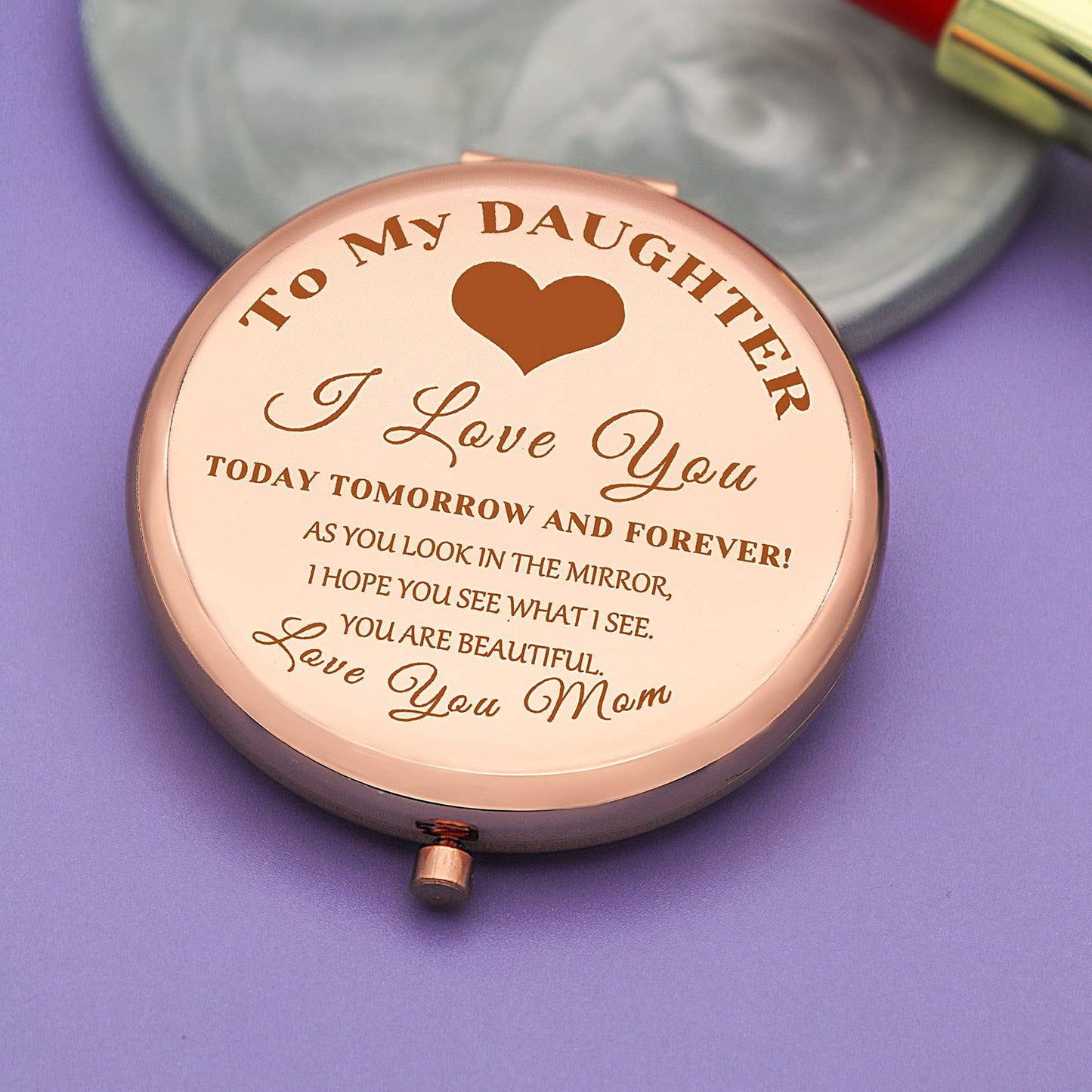Jielahua Daughter Inspirational Gift Makeup Mirror Daughter Birthday Gift Ideas Rose Gold Compact Makeup Mirror for Her Christmas Graduation Wedding