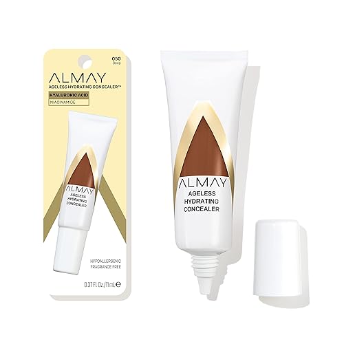 Almay Anti-Aging Concealer, Face Makeup with Hyaluronic Acid, Niacinamide, Vitamin C & E, Hypoallergenic-Fragrance Free, 050 Deep, 0.37 Fl Oz (Pack