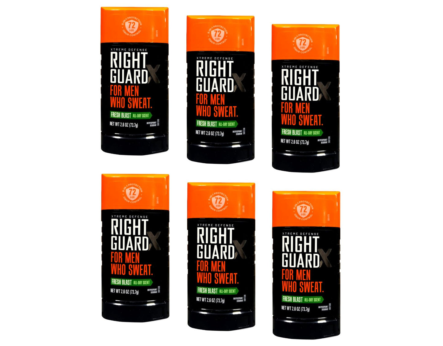 Right Guard Xtreme Defense Antiperspirant Deodorant Invisible Solid Stick, Fresh Blast, 2.6 Ounce , 6 Count (Pack of 1)