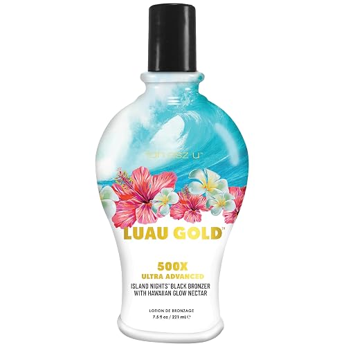 Tan Asz U Luau Gold Tanning Lotion, 500X Ultra Advanced Island Nights Black Bronzer Tanning Lotion with Hawaiian Glow Nectar, Peptides & Ceramides