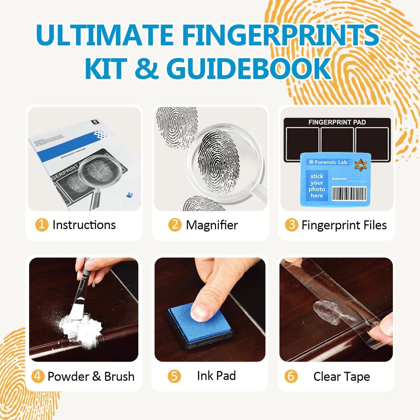 Detective Fingerprint Lab Kit for Kids – Fun STEM Science Experiment & Investigation Toy Gift for Boys & Girls Ages 6-12