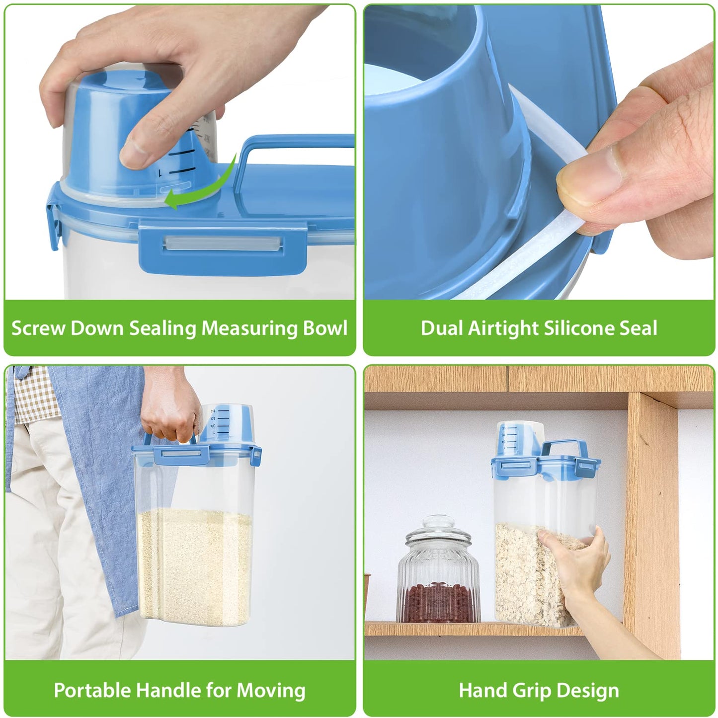 Viretec Rice Airtight Storage Container, 3 to 5Lbs Cereal Dry Food Flour Bin, Pet Dog Cat Food Dispenser with Measuring Cup, BPA Free Clear Plastic…