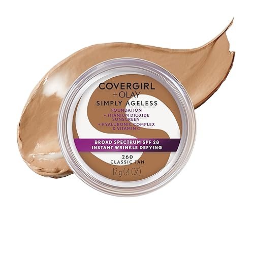 COVERGIRL Simply Ageless Instant Wrinkle Defying Foundation, SPF 28, Hyaluronic Complex & Vitamin C - 260 Classic Tan, Pack of 1