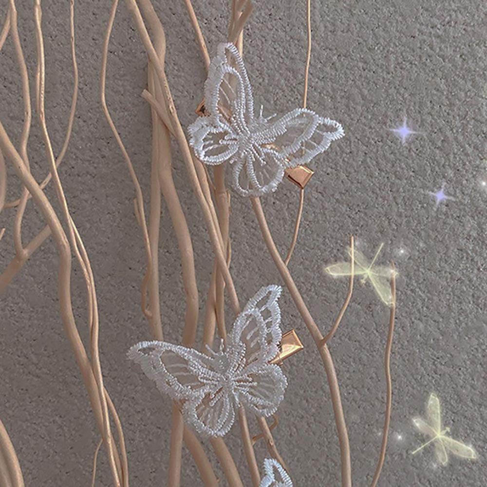 Ruwado 6 Pcs Butterfly Hair Clips Lace White Soft 3D Metal Cute Hair Accessories Alligator Clips Pins for Women Girls Wedding Theme Parties Favor