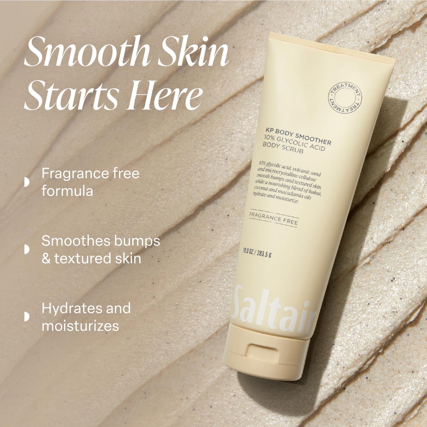 Saltair KP Body Scrub. 10% Glycolic Acid Treatment with Volcanic Sand and Plant Moisturizers. Fragrance-Free Physical Chemical Exfoliator. Exfoliating Beauty and Personal Care Saltair