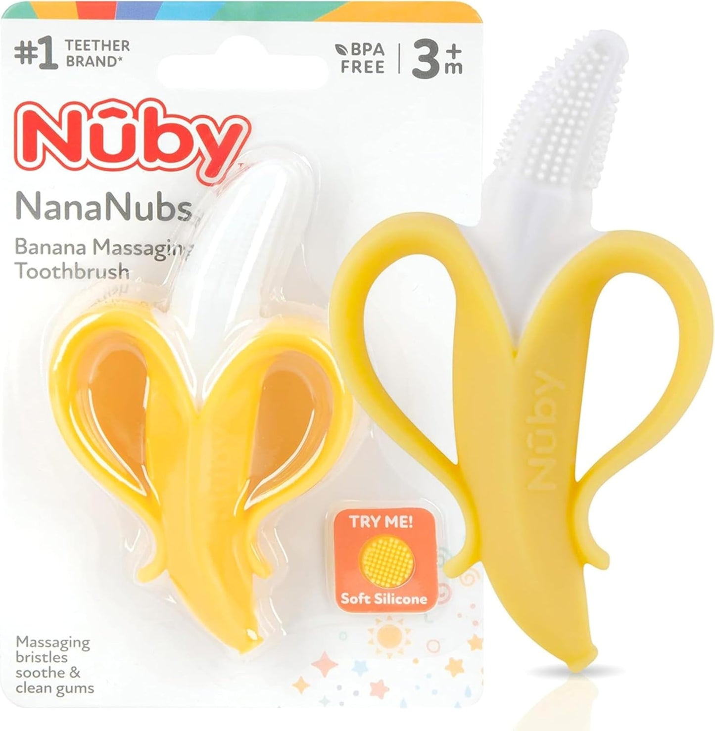 Nuby Nananubs Banana Teether – Silicone Massaging Toy for Babies 3M+, Soothes Sore Gums, Travel-Friendly Baby Essential & Gift