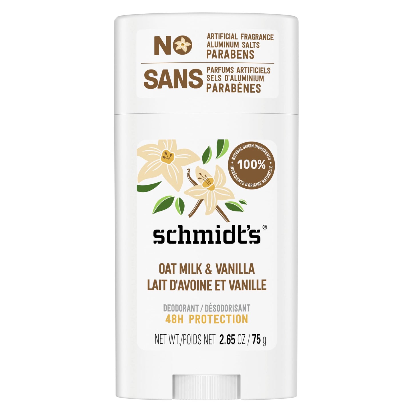 Schmidt's Aluminum-Free Vegan Deodorant Vanilla & Oat Milk with 24 Hour Odor Protection, for Women and Men, Natural Ingredients, Cruelty-Free, 2.65 oz Beauty and Personal Care Schmidt's