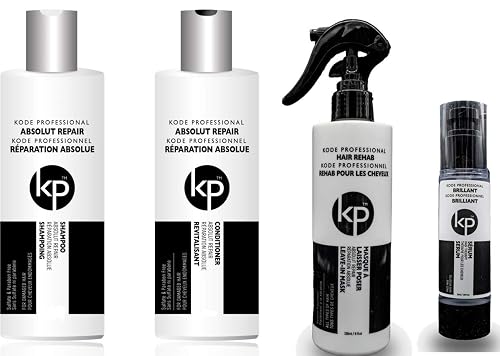4PC Bundle: Kode Professional Absolut Repair Shampoo, Conditioner, 8oz Hair Rehab and 50ml Brilliant Serum (8oz 4pc Kit)