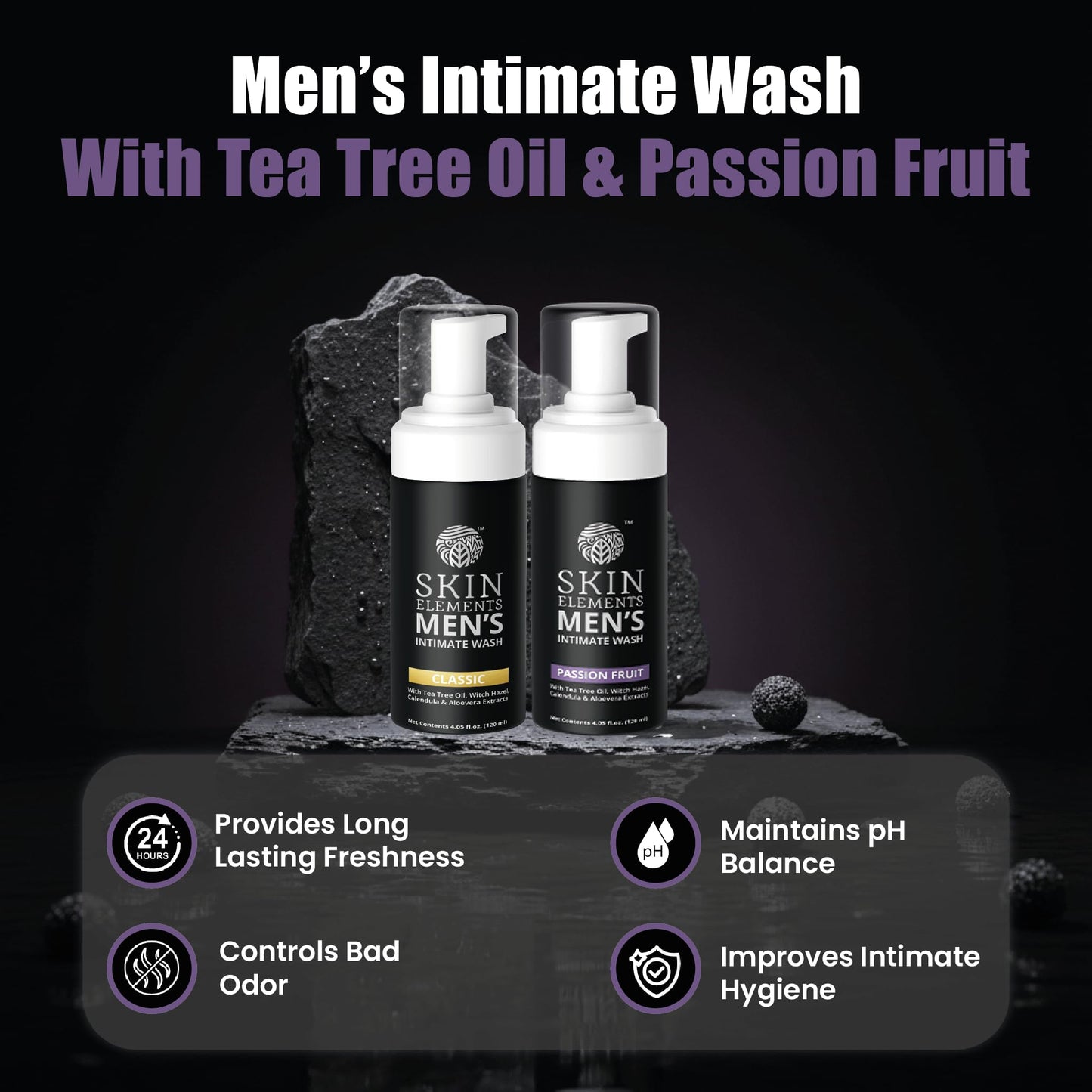 Skin Elements Men's Intimate Wash Combo | Pack of 2 | Jabon Intimo Hombre | Tea Tree Oil + Passion Fruit | pH Balanced Foaming Wash | Soothes Beauty and Personal Care Skin Elements