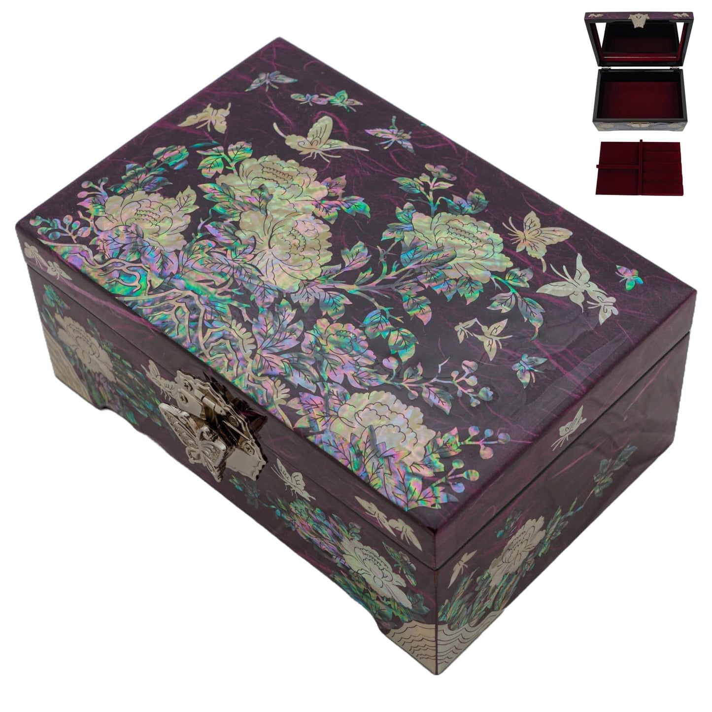 February Mountain Mother of Pearl Jewelry Organizer Box - Mothers day gifts Handmade Jewelry Box Gifts for mom from daughter Flower and butterfly…