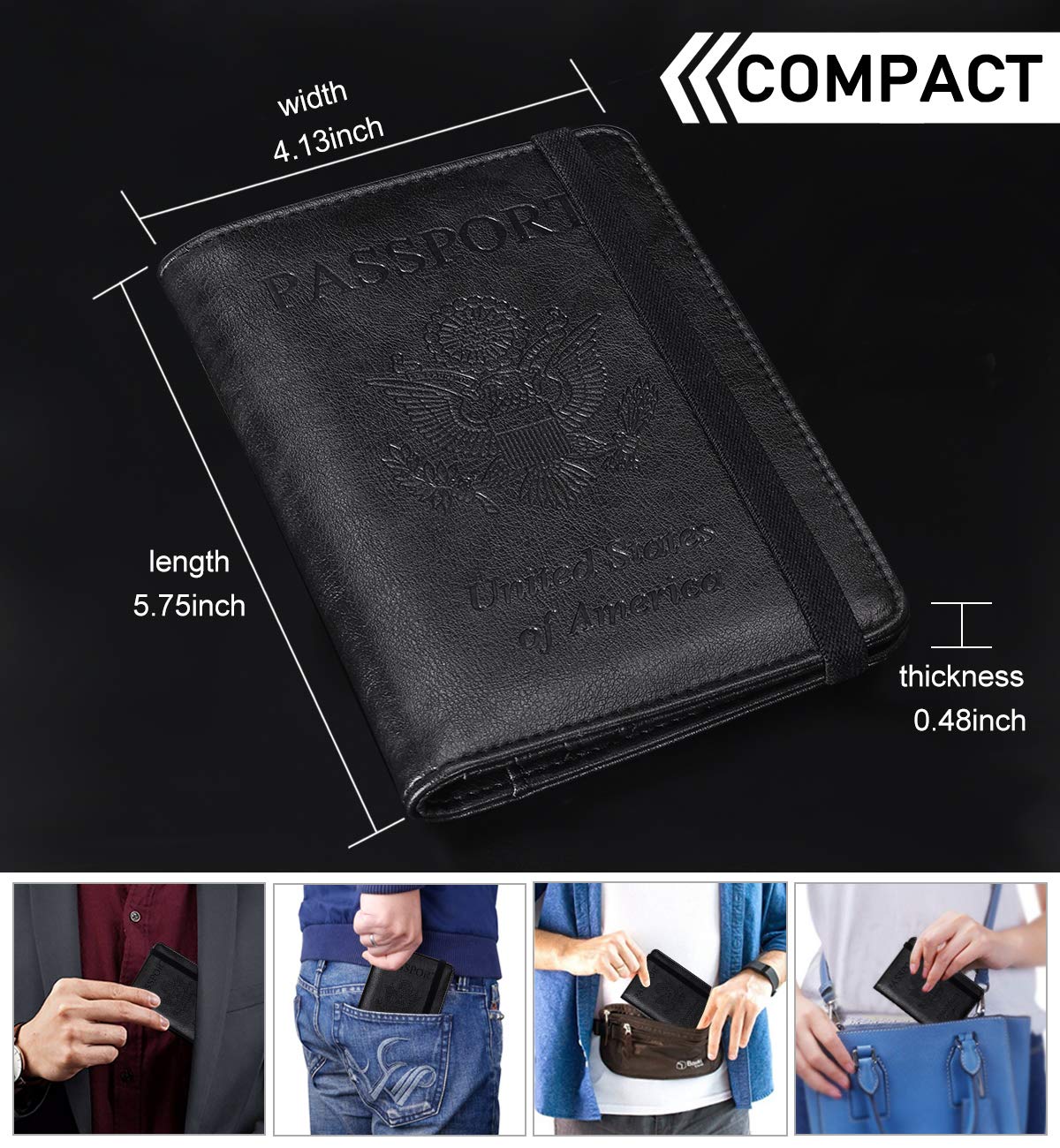 HerriaT Leather Passport Holder Cover Case RFID Blocking Travel Wallets Card Case for Women Men(Black)