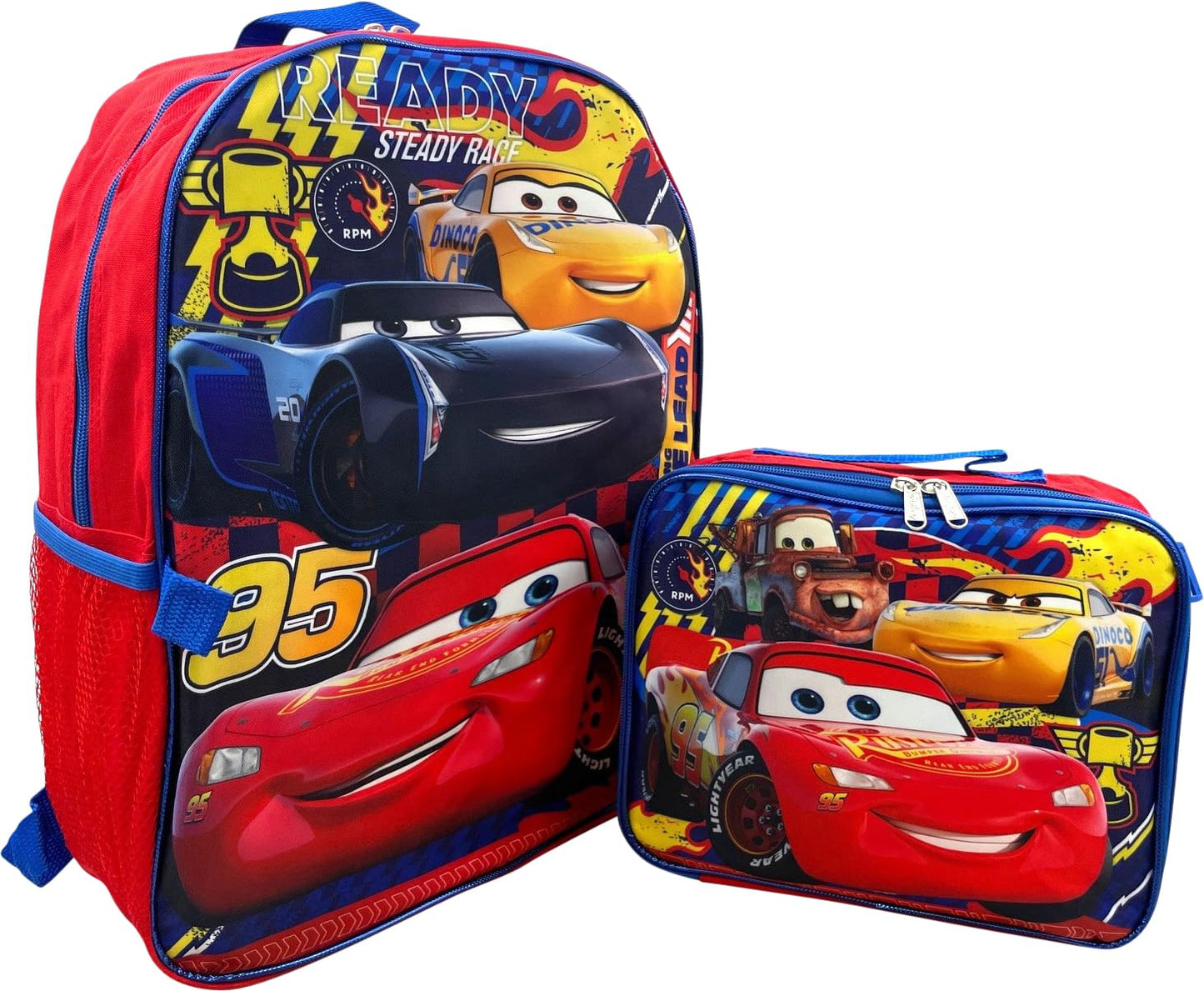 Disney Pixar Cars 16 Inch Backpack With Removable Lunch Box Set (Cars-Ready)