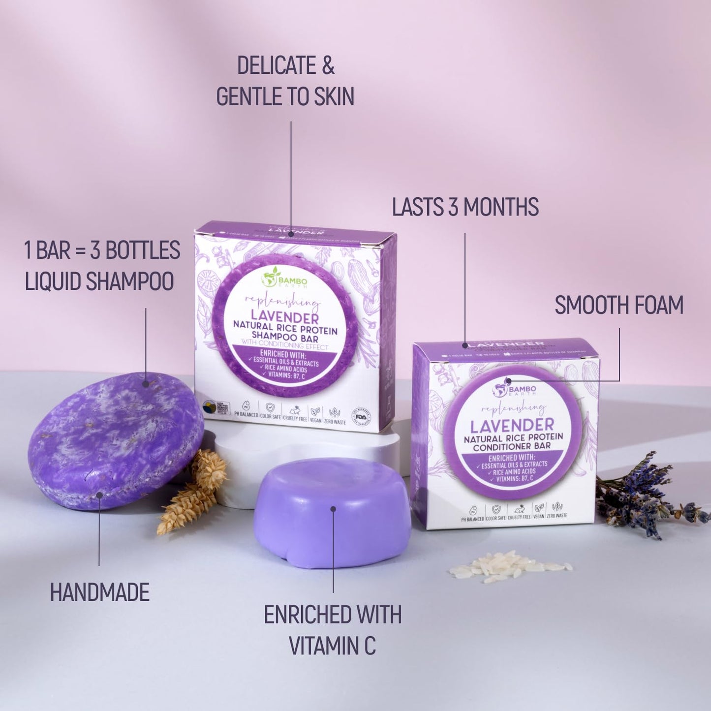 Solid Rice Protein Water Shampoo & Conditioner Hair Soap - Shampoo and Conditioner Bars For Hair With All Natural Plant Based Essential Oils And Zero