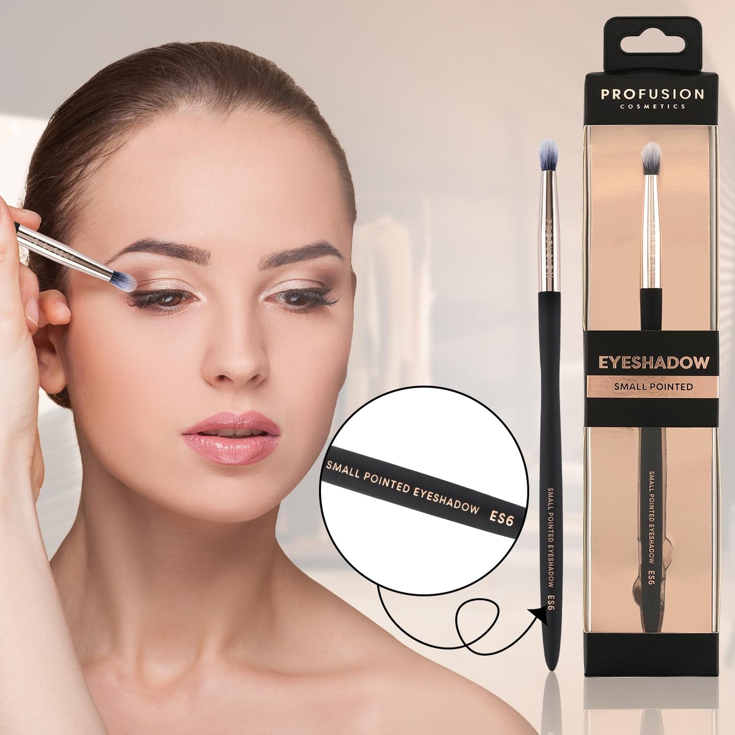 Profusion Cosmetics Small Pointed Eyeshadow Brush - Soft Synthetic Bristles for Detailed Application, Flawless Blending & Comfortable Grip Handle