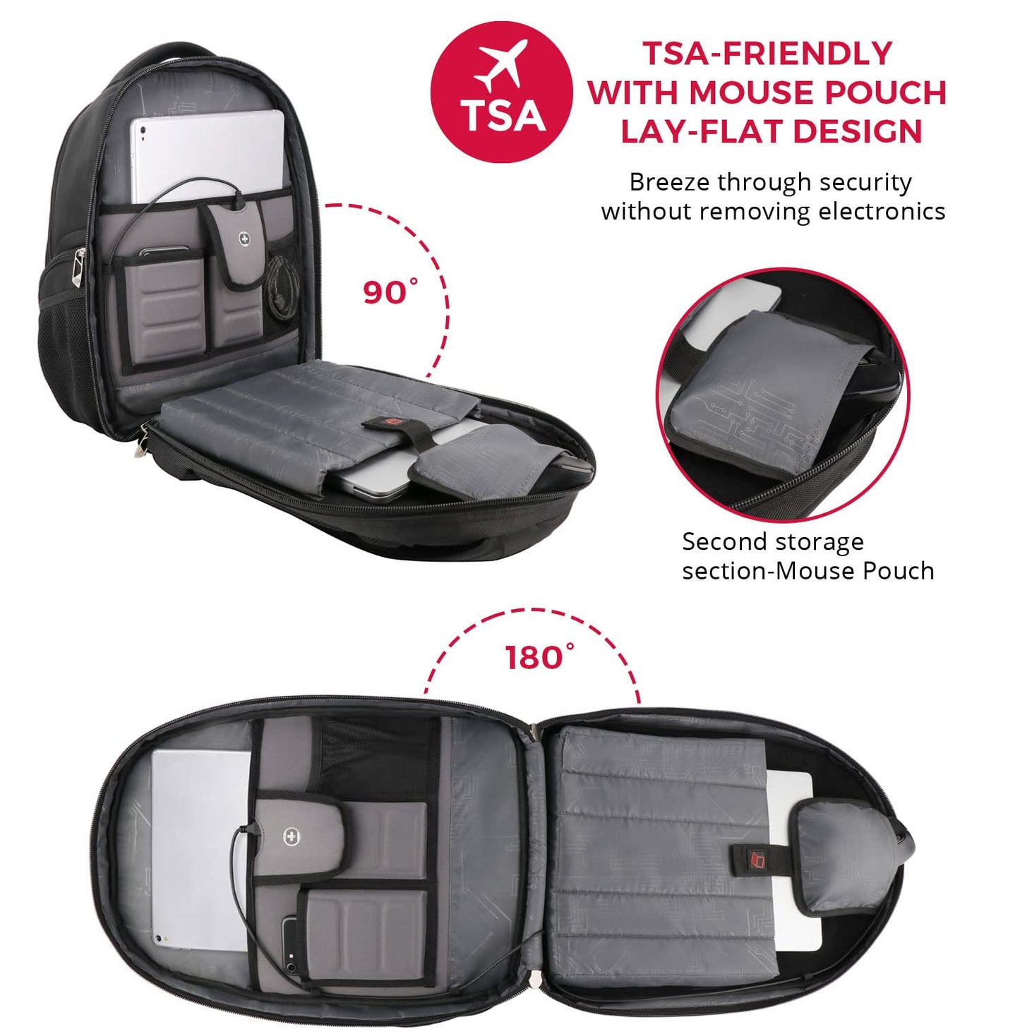 Swissdigital Design TSA Laptop Backpack Men's USB Charging Port Large Capacity Business Travel Backpack Black| With Apple Find My Network Black/Red | J16BTFB-41