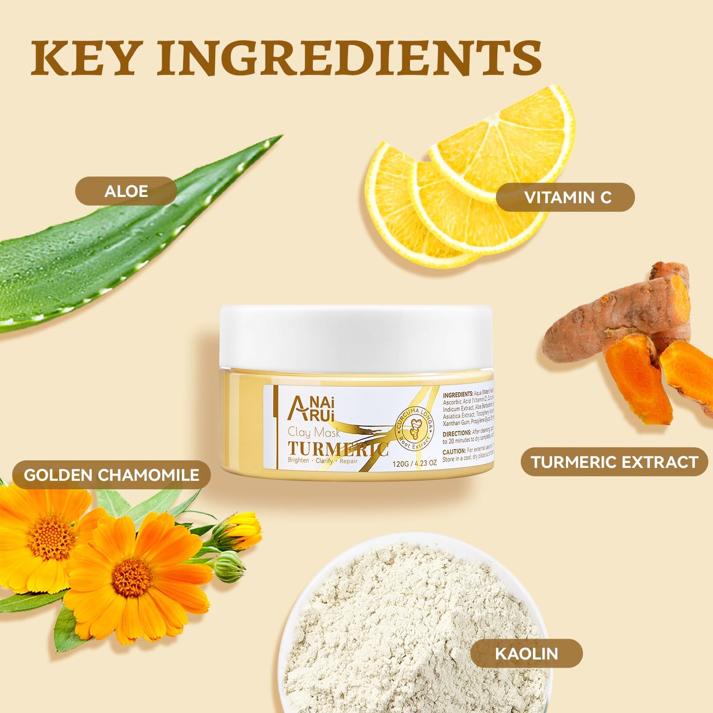 Turmeric Vitamin C Face Mask, Deeep Cleansing Clay Mask for Dull Skin, Skincare Facial Mask for Refining Pores and Controlling Oil, Smooth & Radiant