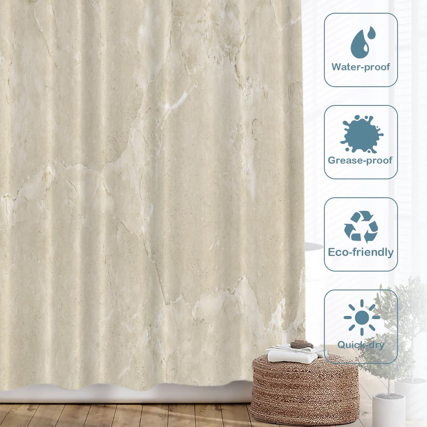 Batmerry Beige Cream Marble Decorative Shower Curtain, Beige Cream Marble Yellow Shower Curtain for Shower Stall Bathtubs Bathroom Decor Waterproof…