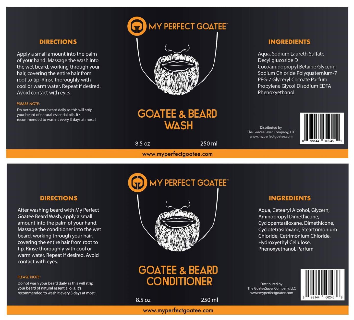 My Perfect Goatee Beard Wash and Conditioner Set for Men - Complete Beard Care Kit - 8.5oz Each - Softens & Strengthens - Eliminates Itch & Dandruff