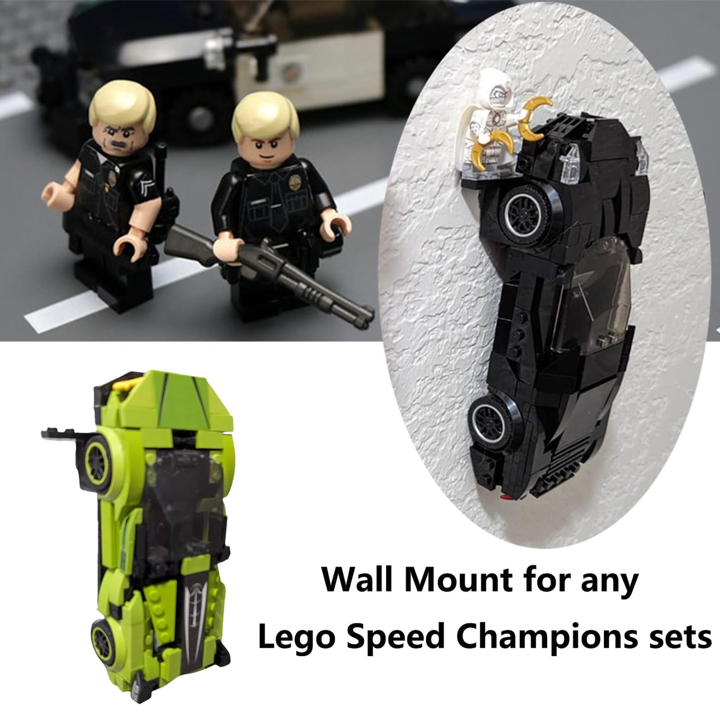 TEYOUYI 12pcs Wall Mount Brackets – Compatible with Lego Speed Champions Sets, Brick Car & Figure Display Holder with Base (Black)