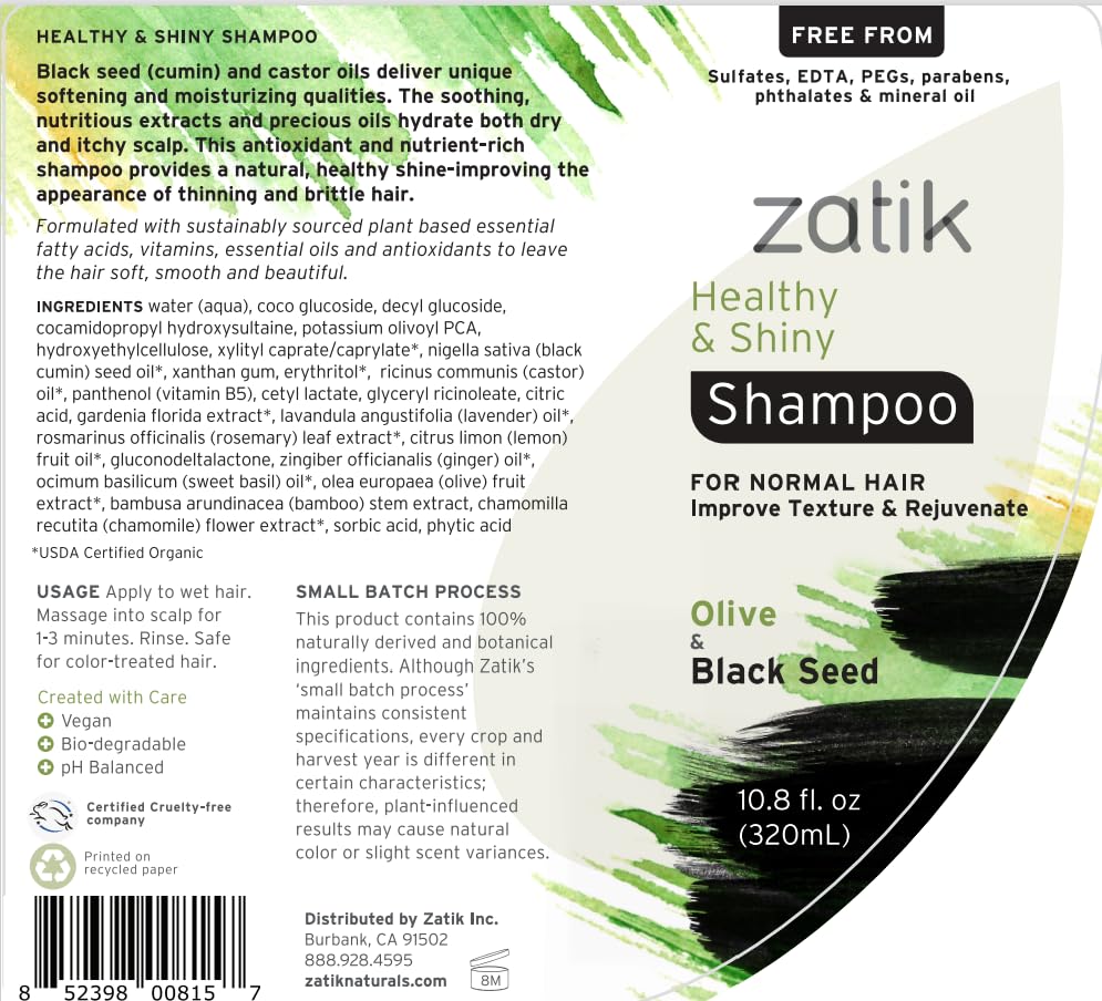 Zatik Naturals - Healthy & Shiny Shampoo + Conditioner Set with Olive and Black Seed, Voluminizing and Safe for Color Treated Hair - One of Each 10.80