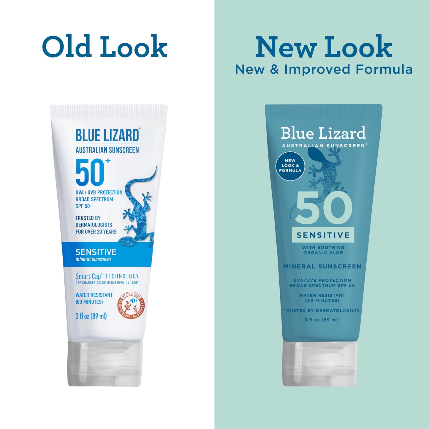 Blue Lizard SENSITIVE Mineral Sunscreen with Zinc Oxide, SPF 50+, Water Resistant, UVA/UVB Protection with Smart Cap Technology - Fragrance Free, 3