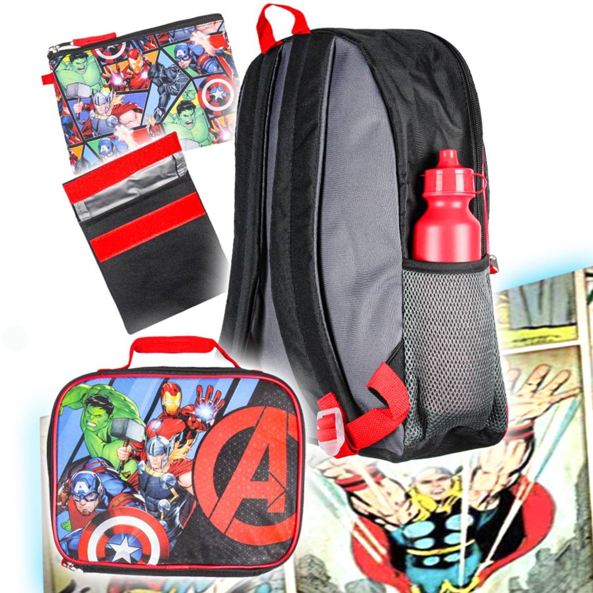 Bioworld Marvel Avengers Superhero 5-Piece Backpack Lunch Tote Set