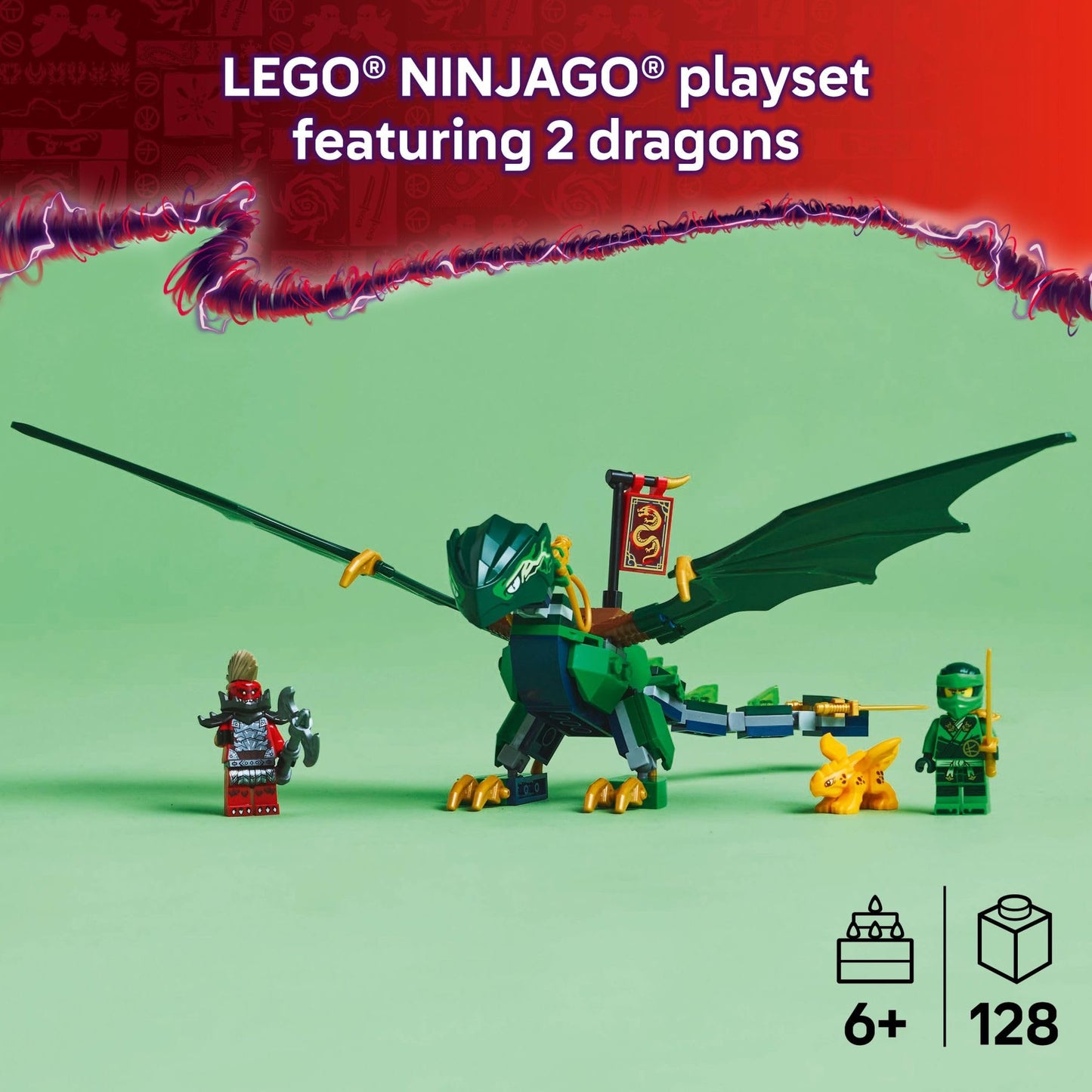 LEGO NINJAGO Lloyd's Green Forest Dragon Toy 71829, Buildable Dragon Figure with 2 Minifigures, Pretend Play Gift for Kids Ages 6+