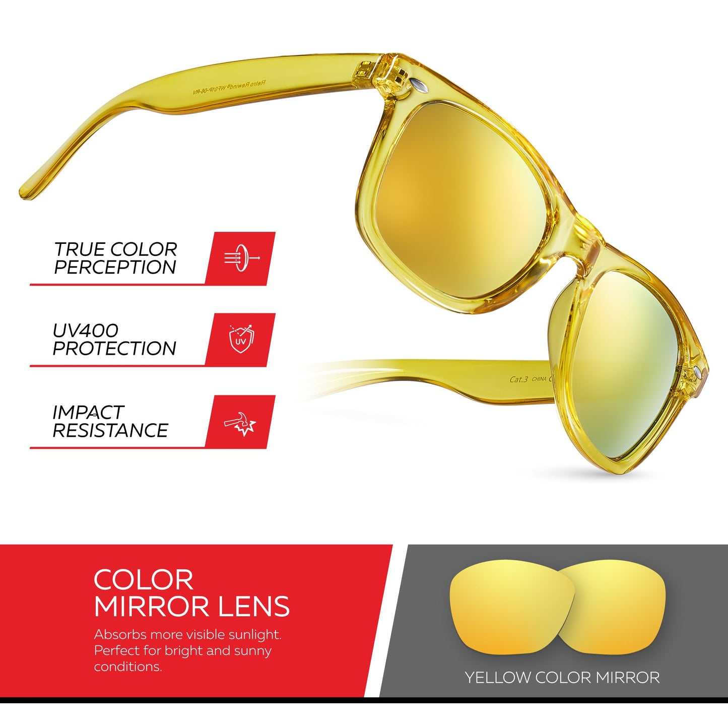 Retro Rewind Translucent Frame Colorful Neon 80s Sunglasses for Men Women - Reflective Mirrored Lens