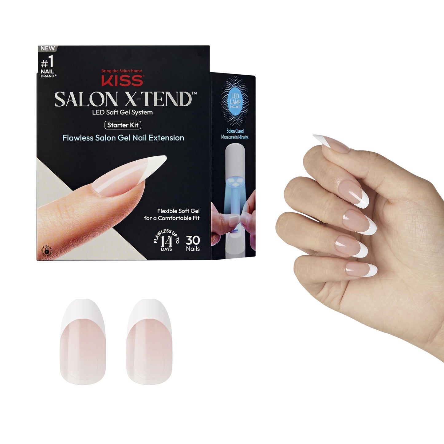 Kiss Salon X-tend, Press-On Nails, Nail glue included, Pure', Light White, Medium Size, Oval Shape, Includes 30 Nails, 5Ml Led Soft Gel Adhesive, 1 Beauty & Personal Care KISS