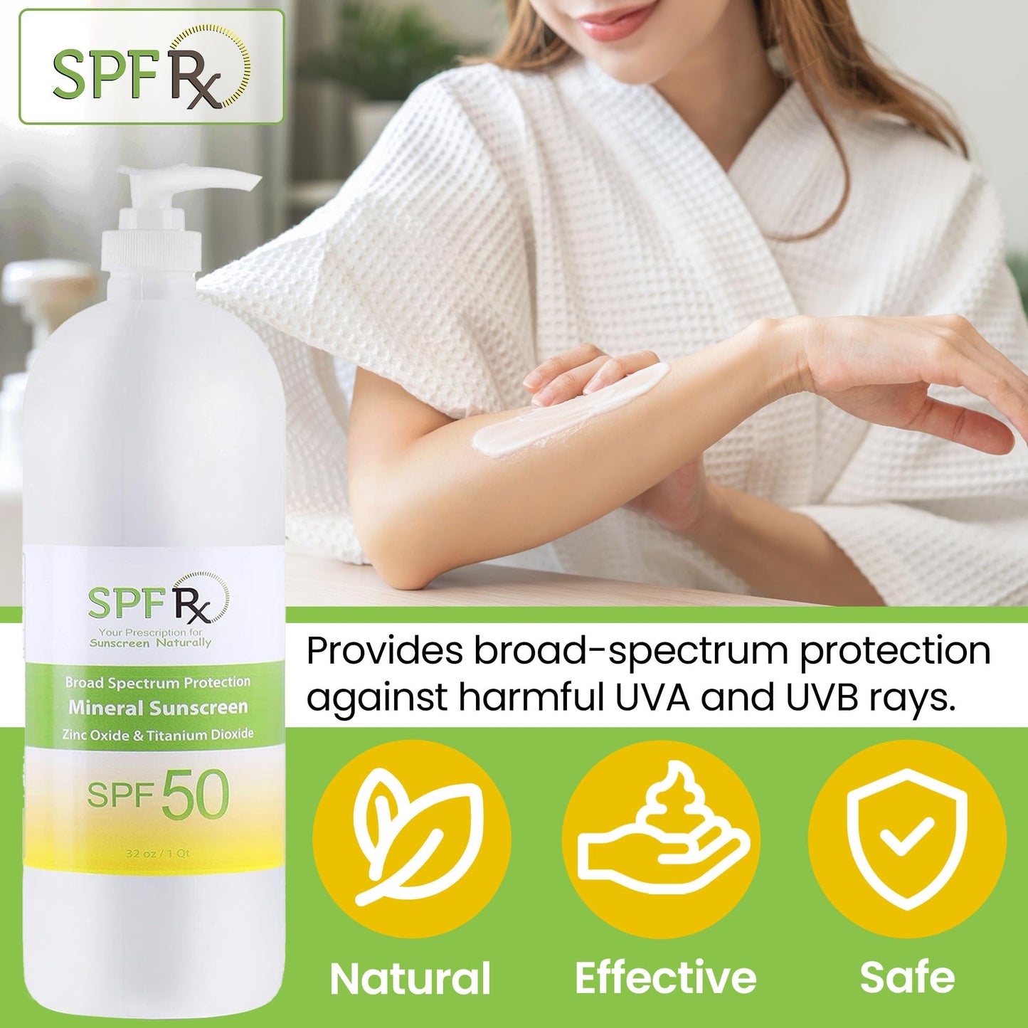 SPF Rx, SPF 50 Mineral Broad Spectrum Sunscreen, with Zinc Oxide and Titanium Dioxide, Waterproof, Sweat-Proof